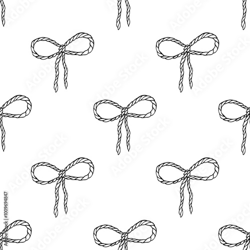 Cowgirl minimalist lasso bow seamless pattern. Western coquette aesthetic. Hand drawn line art vector illustration.