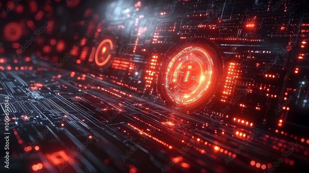 A sleek, modern graphic illustrating cybersecurity. Include glowing digital locks, a dark background with circuits and code, and a sense of protection and advanced technology A sleek, modern graphic illustrating cybersecurity. Include glowing digital locks, a dark background with circuits and code, and a sense of protection and advanced technology