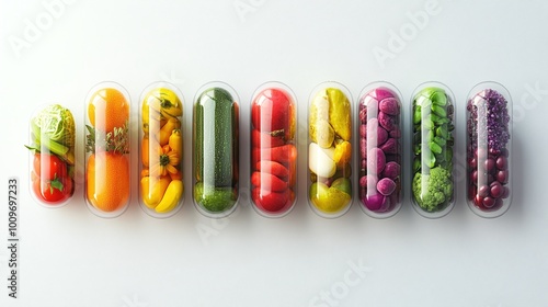 variety of colorful fruit and vegetable capsules filled with essential multivitamins for vibrant health and wellness supporting immune system and overall vitality photo