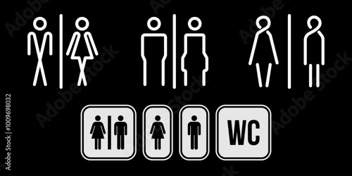 Set of toilet sign printable public sign symbol man woman wc simple design illustration restroom template