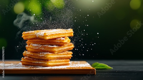 Crispy churros, golden ridged pastries dusted with cinnamon sugar photo