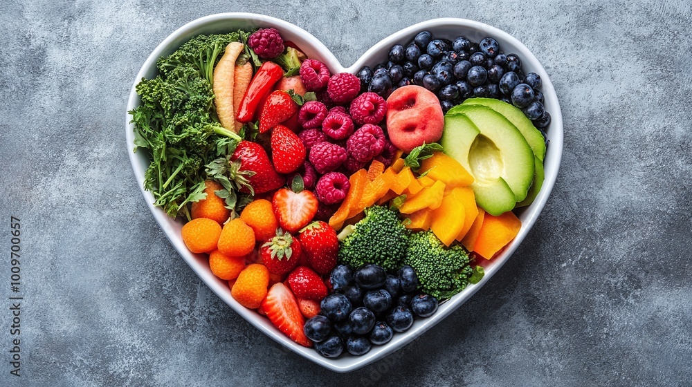 nutritious diet for heart health featuring a heart-shaped bowl with fresh fruits vegetables and whole grains promoting cardiovascular wellness through wholesome foods and a healthy lifestyle nutritious diet for heart health featuring a heart-shaped bowl with fresh fruits vegetables and whole grains promoting cardiovascular wellness through wholesome foods and a healthy lifestyle