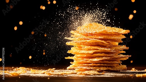 Flaky kouignamann, caramelized layers of laminated dough glistening with sugar photo