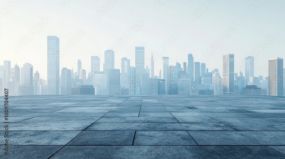 Panoramic City Skyline with Empty Concrete Surface Panoramic City Skyline with Empty Concrete Surface