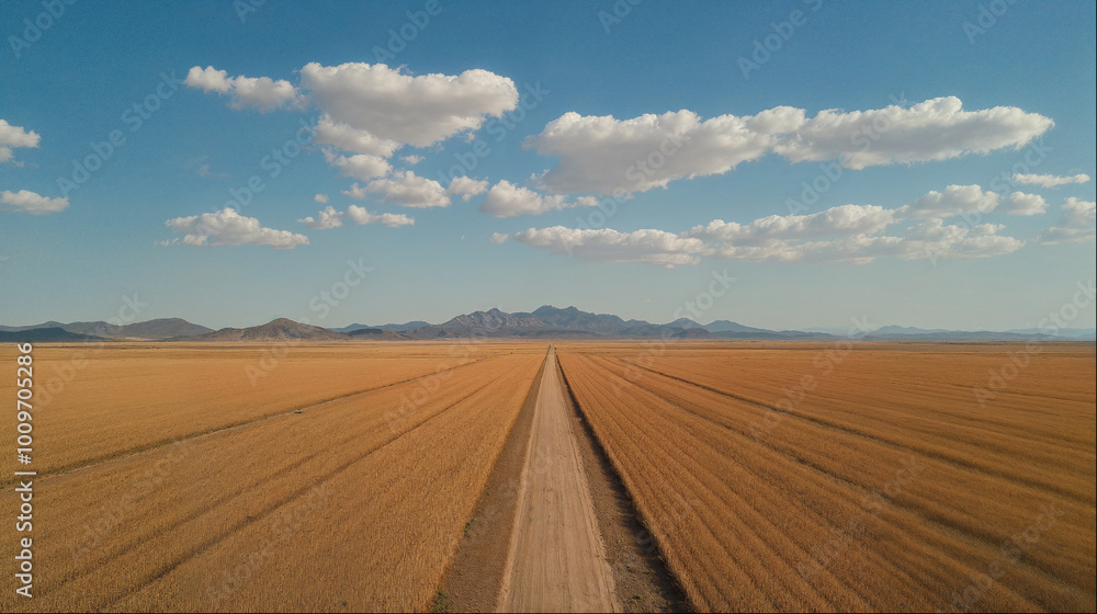 Obraz premium Desert Road Leading to Mountains: Aerial Landscape