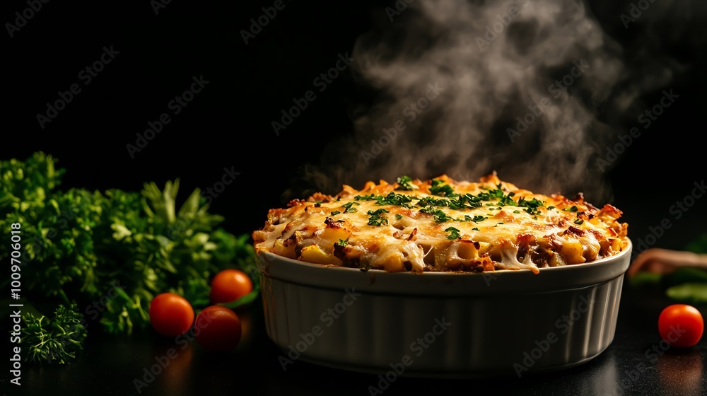 Hearty Lancashire hotpot, layers of meat and potatoes baked to golden perfection Hearty Lancashire hotpot, layers of meat and potatoes baked to golden perfection