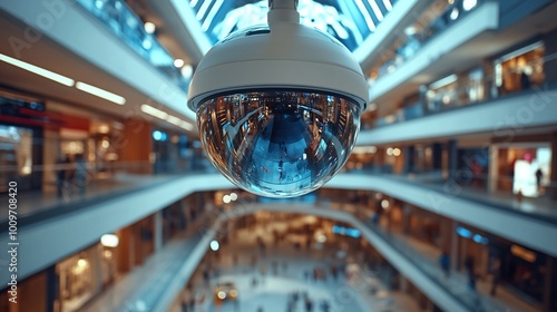 shopping mall surveillance camera for crime prevention and video monitoring ensuring security observation and protection for public areas and retail store safety through monitoring technology photo