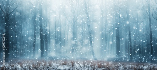 Wallpaper Mural Abstract Winter Forest in Foggy Blue Tones with Falling Snowflakes for Serene Winter Atmosphere Torontodigital.ca
