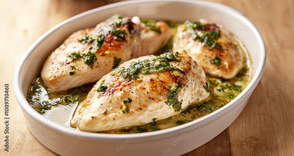 Chicken breast baked with with green chili and cheese Chicken breast baked with with green chili and cheese
