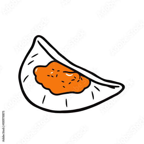 Indian Samosa with Spicy Potato Filling – A Popular Street Food Enjoyed Everywhere in Black Outline Vector Illustration