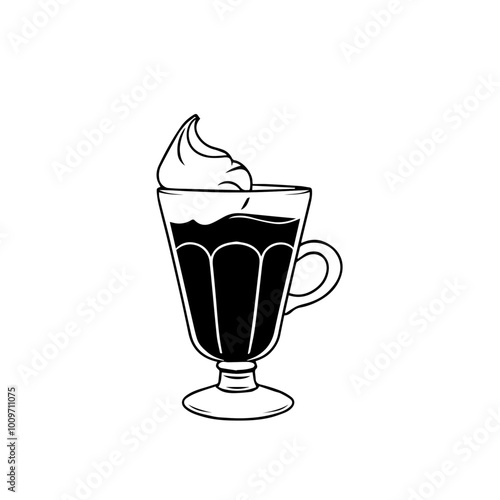 Italian Affogato with Espresso and Vanilla Ice Cream – Perfect Coffee Dessert Combo in Black Outline Vector Illustration