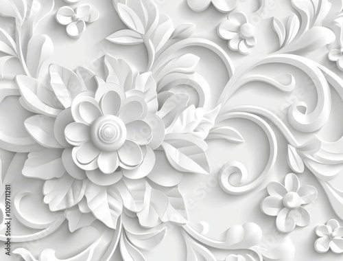 Baroque retro flower wallpaper, damask tapestry, white background photo