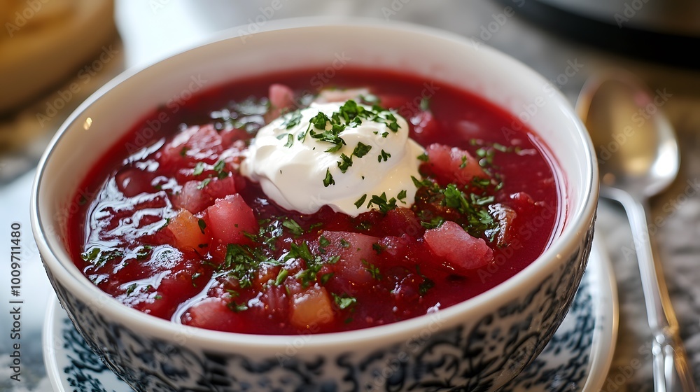 Cold borscht with a dollop of soup Cold borscht with a dollop of soup