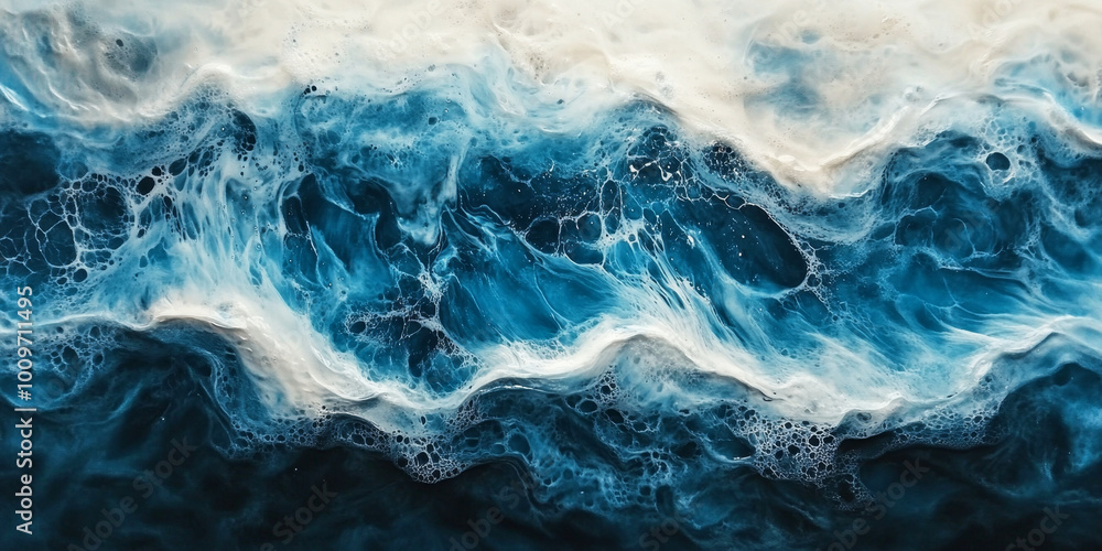 Fototapeta premium Captivating marine artwork with swirling waves created using epoxy resin technique