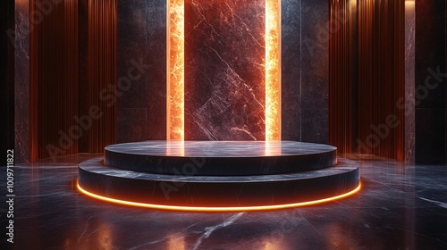 elegant marble pedestal in a highend luxury setting with dim lighting and premium decor designed for exclusive product displays and minimalistic presentation crafted for exhibitions and elegant decor photo