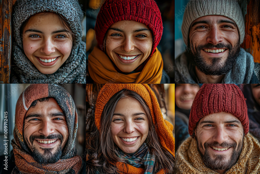 Joyful Journeys: A Vibrant Collage of Smiling Immigrants Joyful Journeys: A Vibrant Collage of Smiling Immigrants