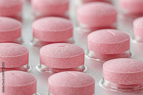 Pink Pills Close-Up: Vibrant Medication Display on Tray