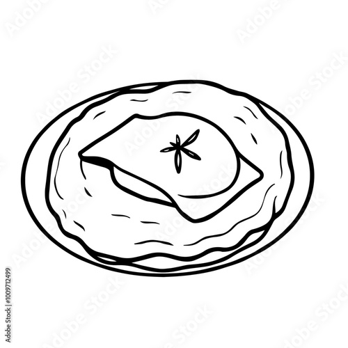 Russian Blini with Smoked Salmon and Cream Cheese – A Luxurious Staple Enjoyed in Celebrations Black Outline Vector Illustration