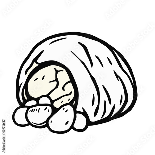 Scottish Haggis with Neeps and Tatties – A Traditional Dish Celebrated on Burns Night Black Outline Vector Illustration