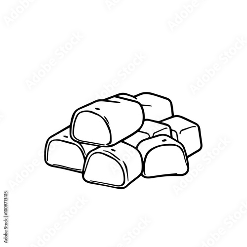 Turkish Delight Assortment – A Variety of Flavored Sweet Treats in Black Outline Vector Illustration