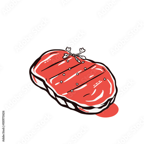 Argentine Chimichurri Steak – Flavorfully Marinated Grilled Meat Black Outline Vector Illustration