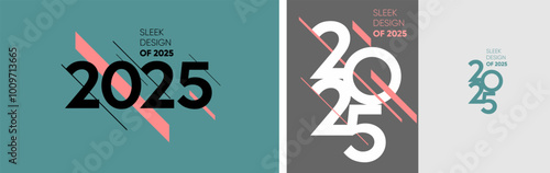 Sleek vector illustrations showcasing the number 2025 in minimalist designs, modern typography, sharp lines, and muted colors, perfect for promotional media.