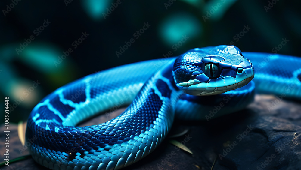Obraz premium closeup blue snake exotic reptile wild striking details