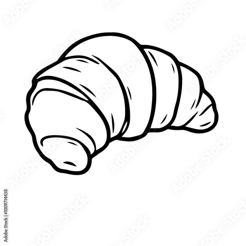 French Croissant with Butter Layers Visible – A Flaky and Buttery Pastry Loved Around the Globe Black Outline Vector Illustration