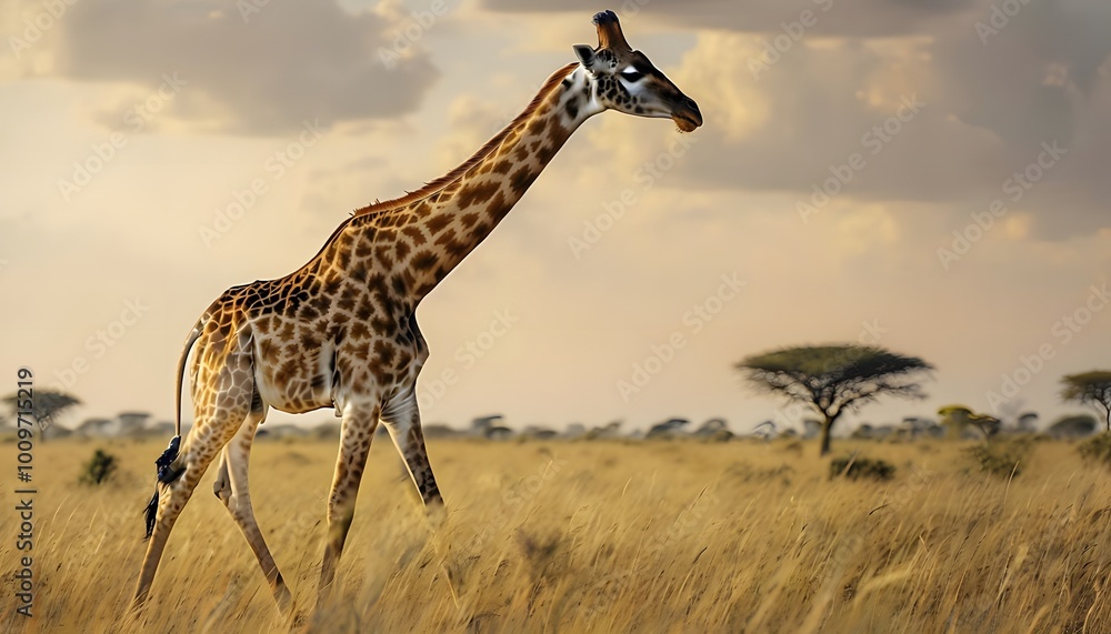 Fototapeta premium Happy Giraffe Walking Gracefully Through the Savannah