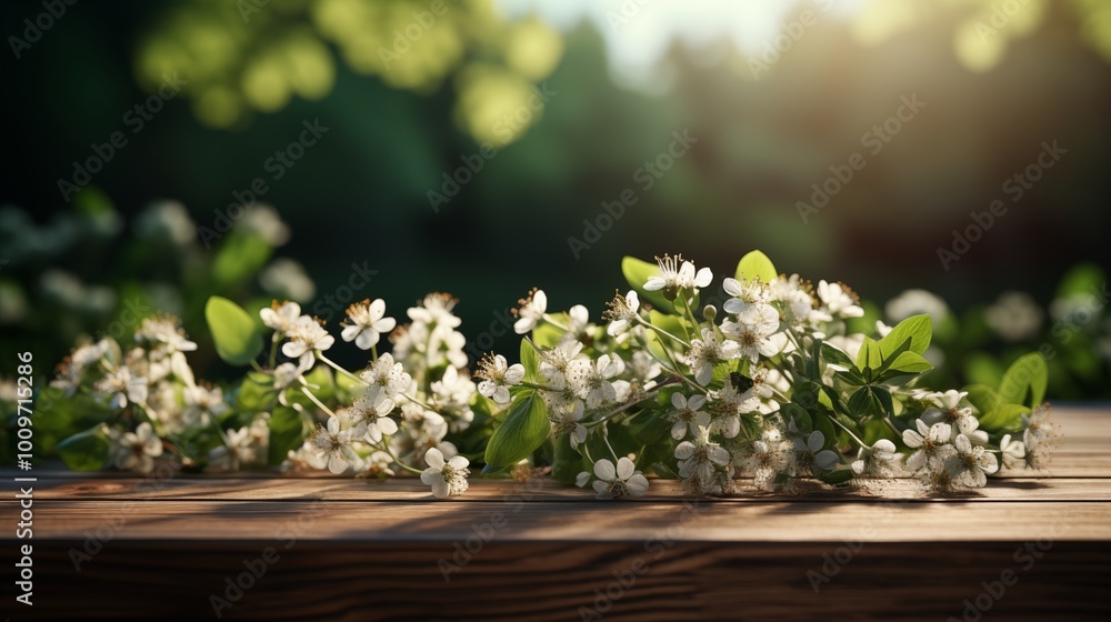 serene spring green meadow with wooden table for product display blurred nature background. serene spring green meadow with wooden table for product display blurred nature background.