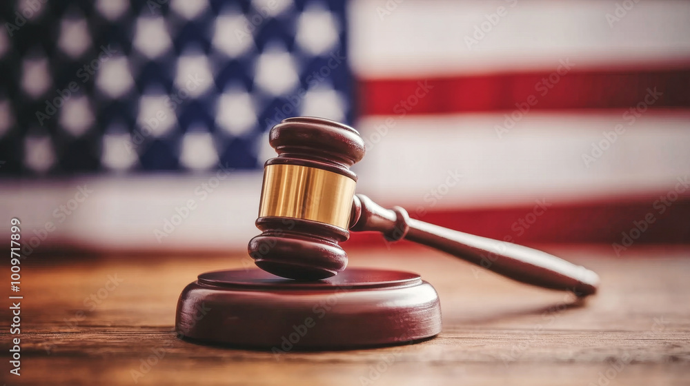 Gavel resting on a wooden table symbolizing the authority of the American judicial system Gavel resting on a wooden table symbolizing the authority of the American judicial system