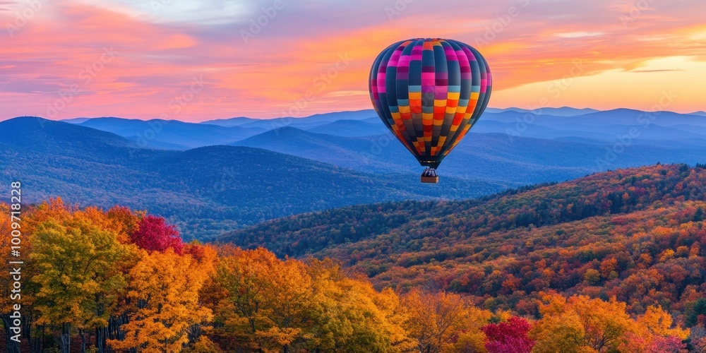 Fototapeta premium a hot air balloon flying over a mountain range