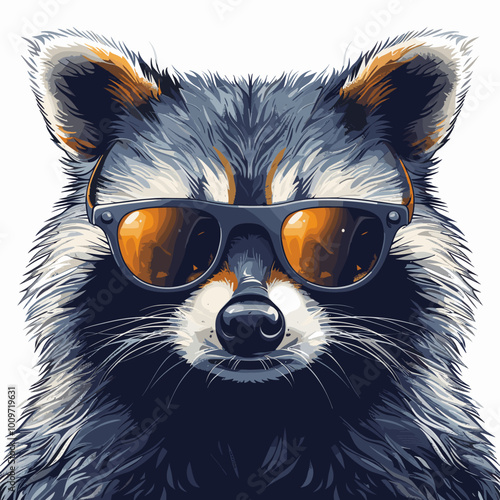 A raccoon wearing sunglasses and a hat, giving it a cool and stylish appearance