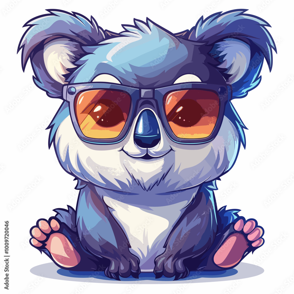 A cartoon koala wearing sunglasses and sitting on the ground. The koala is wearing a pair of sunglasses and he is enjoying the sun A cartoon koala wearing sunglasses and sitting on the ground. The koala is wearing a pair of sunglasses and he is enjoying the sun
