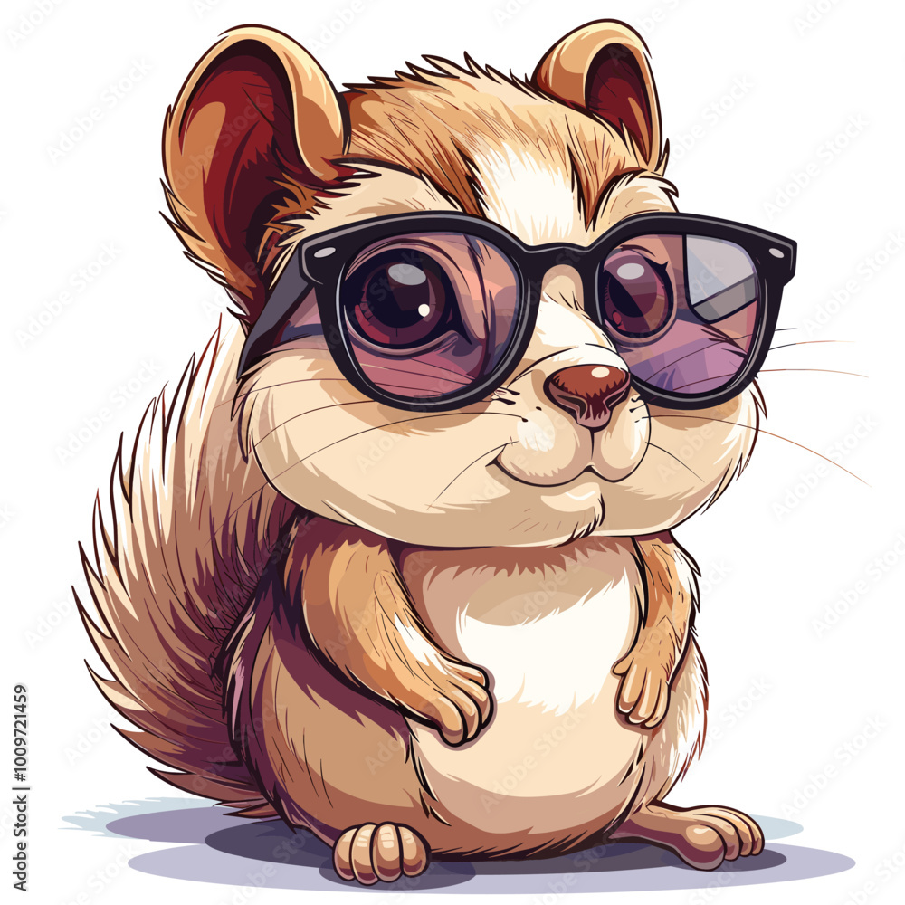 Obraz premium A cute little squirrel wearing sunglasses and a pair of glasses. The squirrel is smiling and he is enjoying the sun