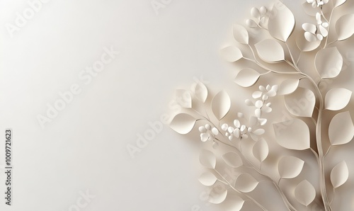 This white painted texture has a pattern of grass and leaves, it can be used as a wallpaper or card background.