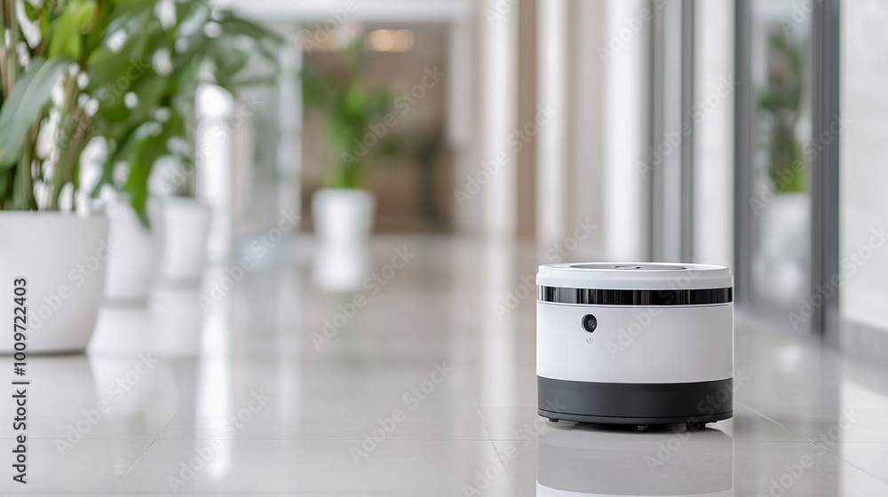 An AI-driven robot interacting with employees in a modern office setting An AI-driven robot interacting with employees in a modern office setting