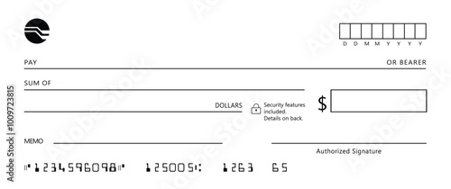 Blank bank cheque. Personal desk check template new design