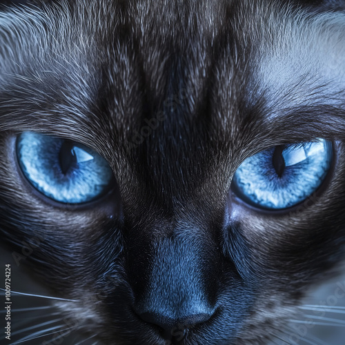 Close-up Siamese Cat’s eyes, front view photo