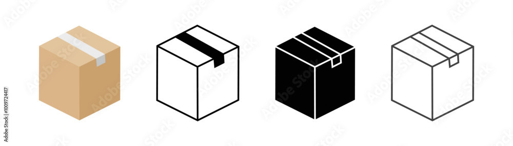 Box icon. Solid, solid with outline, flat style, simple outline. Cardboard box mockup set. Box icon. Solid, solid with outline, flat style, simple outline. Cardboard box mockup set.