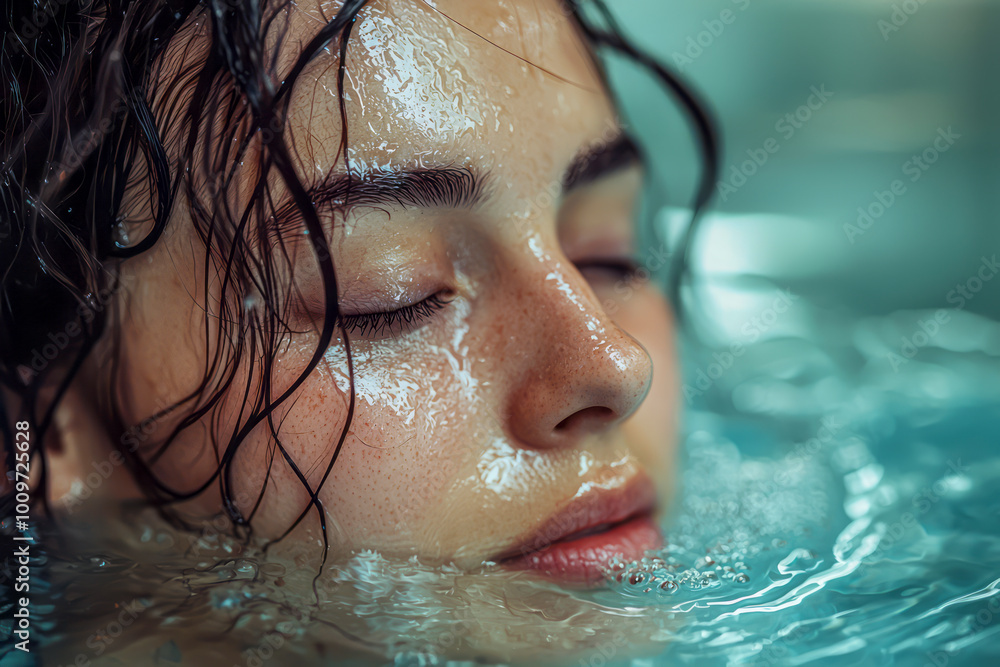 Submerged Serenity: Woman Emerges from Icy Plunge Pool at Stunning Wellness Studio Submerged Serenity: Woman Emerges from Icy Plunge Pool at Stunning Wellness Studio