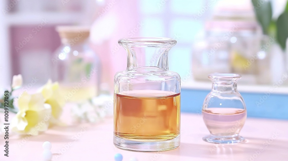 Clear Glass Bottles with Fragrant Liquids Clear Glass Bottles with Fragrant Liquids