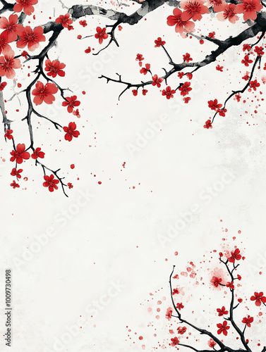 The peach blossoms are scattered and scattered, a few ink embellishments photo