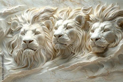 A captivating 3D relief wallpaper featuring stunning lions, crafted as a mural