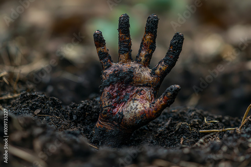 Creepy Halloween Image: Dead Hand Emerging from the Soil