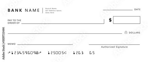 Blank bank cheque. Personal desk check template new design