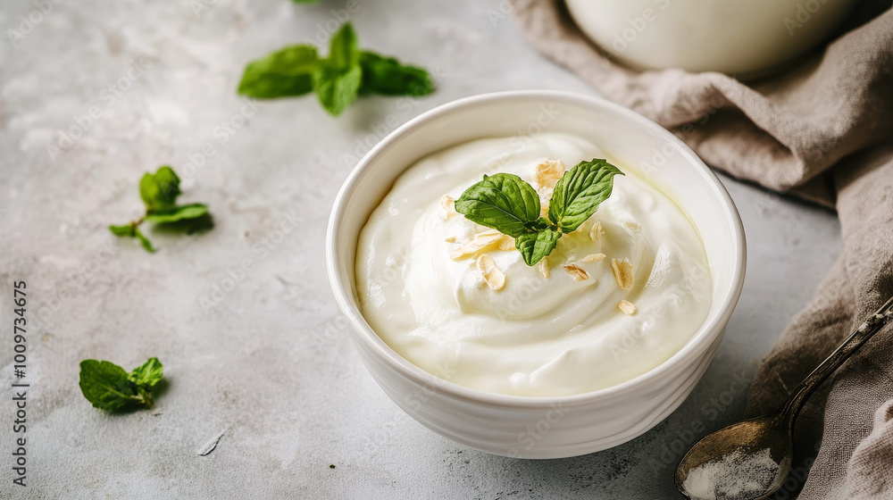 yogurt in a white bowl, showcasing the process of making strained yogurt yogurt in a white bowl, showcasing the process of making strained yogurt