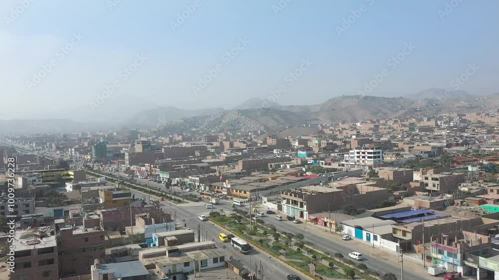 Toma aérea con drone sobre la ciudad de Lima. Distrito Manchay Pachacamac Toma aérea con drone sobre la ciudad de Lima. Distrito Manchay Pachacamac