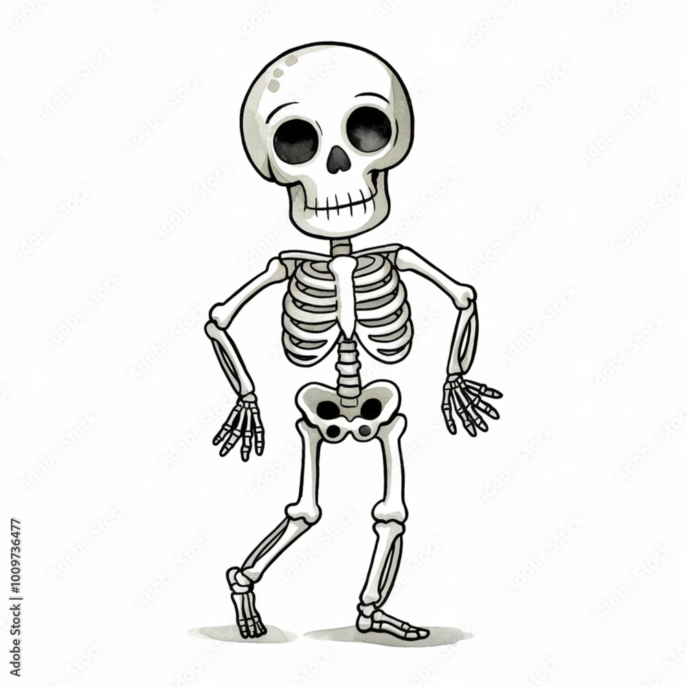 Walking skeleton. Cartoon ink and marker illustration Walking skeleton. Cartoon ink and marker illustration