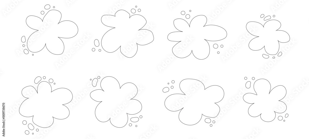 Modern flower irregular shape. Set of simple spots in form flowers. Vector Abstract shape. Irregulars organic blots. Modern flower irregular shape. Set of simple spots in form flowers. Vector Abstract shape. Irregulars organic blots.
